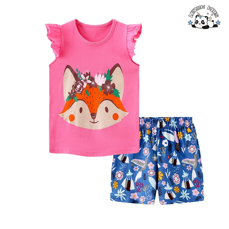 LEZONKIDS - Custom Little Girl Kids Summer Casual Embroidery Print Sweet Toddler Girls Clothing Sets